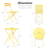 3 Pieces Patio Bistro Balcony Metail Chair Table Set-Yellow
