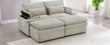 Loveseat Sofa 70.9" Free-combined Sectional Convertible Sofa Bed with Storage Space, Two Movable Ottomans, Four USB Ports and Two Cup Holders for Living Room, Grey