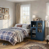 MDF painted Cabinet with Glass Doors and drawer, open storage space, Navy Blue, Bedroom, Living room