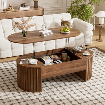 U-Can 47.2''Lift Top Coffee Table with Hidden Compartment, Partially Assembled Wooden Center Table, Modern Oval Lift Tabletop for Home Living Room(OLD SKU: N724P228921D)