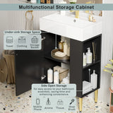 21.6" Black Bathroom vanity, Combo Cabinet, Bathroom Storage Cabinet, Single Ceramic Sink, Right side storage