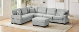 Sectional Sofa U-shaped Sectional 125.2" Upholstered L-shaped Sofa with a Movable Ottoman and Side Storage Pockets for Living Room, Grey