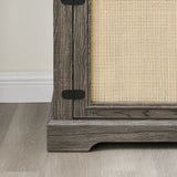 Farmhouse Rattan TV Stand Console Table for TVs up to 70 Inches, TV Console Table with 2 Storage Shelves, 2 Natural Rattan Door Cabinets, 65"W*15.55"D*23.86"H, Gray