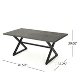 Rolando Outdoor Aluminum Dining Table with Steel Frame, Grey / Black