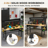 60″ Workbench with Drawers ,Solid Wood Top, 2000 lbs Capacity, Adjustable Height Garage Work Table with Power Outlet, LED Light, Wheels or Leveling Feet
