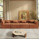 145.5 Inch Modular Full-Compressed Sectional Sofa, Espresso Polyester Upholstered Modular Sofa with 4 Pieces, Compressed Sponge Modular Couch for Living Room