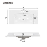 [Sink Only] 36x18" Rectangular 3 Hole Bathroom Resin Sink, Vanity Top Sink Only, Fits 4" Center Faucet, White (Faucet and cabinet not included)