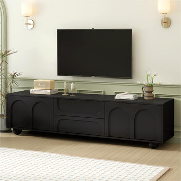 ON-TREND Cream Style TV Stand with Arched Doors & 2 Drawers for TVs up to 75