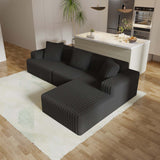 Compression Sectional Couch with Comfy Chaise, Boneless L Shape Sofa with Deep Seat, Minimalist Modular Couches Sleeper for Living Room Bedroom Apartment Lounge,corduroy,Black (102.4x66.9x24.8inch)