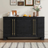 TREXM Sideboard Buffet Cabinet with Storage, Wood Sideboard with Adjustable Shelves and Gold Handles for Kitchen, Dining Room and Living Room (Black)