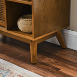 Mid Century Modern Rattan Sideboard Cabinet, Buffet Cabinet for Entryway Hallway Living Room Kitchen Dining Room, Adjustable Shelf & Solid Wood Feet & Rattan Cabinet Doors - Light Wood