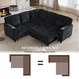 L-Shaped Sofa with Pull Out Sofa Bed, Sleeper Sofa Couch Bed with Storage Seat, 5 Seat Sectional Sofa Bed with USB, Sectional Sofa Couch for Living Room, Apartment, Charcoal Grey