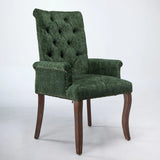 Upholstered Chenille Fabric Accent Dining Chair, Curved Solid Wood Legs, Elegant Tufted Club Dining Room Kitchen Room Arm Dining Chair, Single Pack,Olive Green,SW1895OL