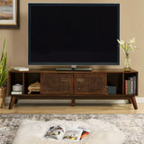 67.9 Inch Mid Century Modern Rattan TV Stand for TVs up to 75", Entertainment Cabinet, Media Console for Living Room Media Room, Solid Wood Feet & Rattan Cabinet Doors - Walnut