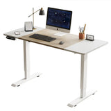 55"×24" White&Oak Electric Standing Desk Height Adjustable Desk for Home and Office Computer Table Gaming Desk Modern Lift-up Desk