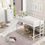Twin Size Low Loft Bed with Ladder and Slide, Gray(OLD SKU:WF196418AAE)