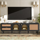 Rattan TV Stand for TVs up to 75'', Modern Farmhouse Media Console, Entertainment Center with Solid Wood Legs, TV Cabinet for Living Room,Home Theatre