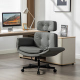 Criss Cross Chair with Adjustable Armrests & Wheels & Headrest, PU Lounge Vanity Desk Chair with Wide Seat for Cross-Legged Sitting, Swivel Task Office Chairs for Home, Makeup, Gaming, Office, Beige