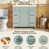 36" Bathroom Vanity with Ceramic Sink, Green, Solid Wood Frame, Soft Close Doors, Adjustable Shelves, 3 Drawers ,Including Double-Depth Drawer for Hairdryer Storage(Old sku:SV000003AAG-1)