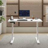 55"×24" White Double Beam Electric Standing Desk Height Adjustable Desk for home and office Standing desk frame with Sliced Board