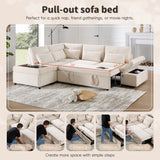 [VIDEO]107'' Sectional Sleeper Sofa Bed with Pull Out Couch, L-shaped with Adjustable Armrest, USB&Type-C Charging, Free Movement Storage Ottoman, Free Combination for Living Room&Apartment, Chenille