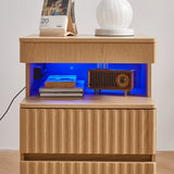 Modern Bedside Table with Gun Drawer,Bedside Table with Charging Station, 2 Drawers and Open Shelf,Side Table for Bedroom(Oak)