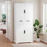 72" Fluted Kitchen Pantry Cabinet with 3 Keyboard Drawers & 6 Door Shelves Adjustable, Freestanding Cupboard Storage Cabinet for Bathroom, Diningroom, Office, Entryway, White