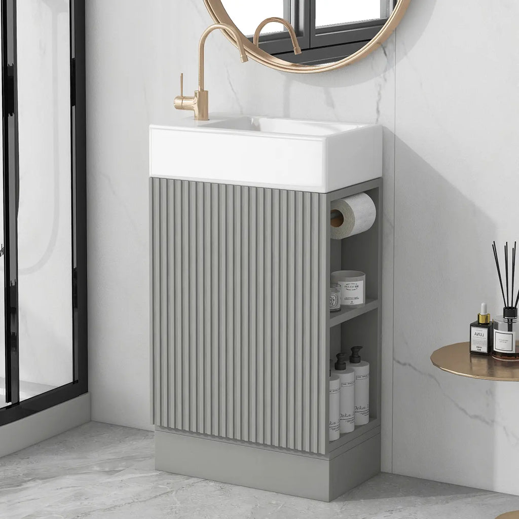 18.6" Bathroom Vanity with Sink, Bathroom Vanity Cabinet with Two-tier Shelf, Left or Right Orientation, Grey  (Old Sku:WF308491AAE)