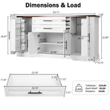 63" Farmhouse Barn Door Storage Cabinet with 2 Drawers & Door Rack, Large Buffet Table Coffee Bar Cabinets with Adjustable Shelves for Kitchen, Living Room, Entryway, Dining Room, White