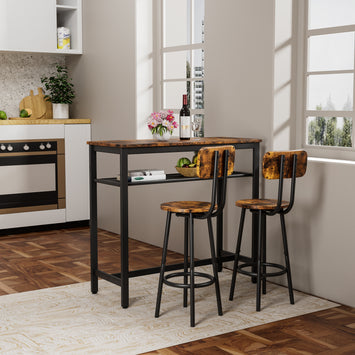 Bar table, equipped with 2 bar stools , with backrest and partition (Rustic Brown)