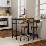 Bar table, equipped with 2 bar stools , with backrest and partition (Rustic Brown)