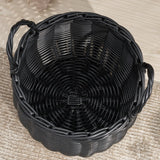 Lucius Round Resin Woven Wicker Basket with Handles - 13" x 13" x 10.2" - Black - For Clothes, Towels, Toys, Magazines Storage and Home Decoration