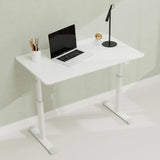 Adjustable study desk suitable for children and adults, height-adjustable, multifunctional home office desk, compact design, desktop dimensions: 60cm × 100cm, white frame, white tabletop.