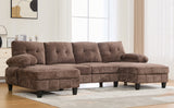 U-shaped Sectional Sofa 103.5" Chenille Fabric Couch with Dual Chaise Lounges, Storage Pockets and Armrest Pillows for Living Room, Brown