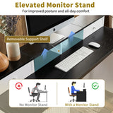 59" Modern Fluted L-Shaped Desk with Charging Station & Storage Cabinet - Home Office Computer Desk with Monitor Stand, File Drawer and Removable Support Shelf for Study, Home Office, White