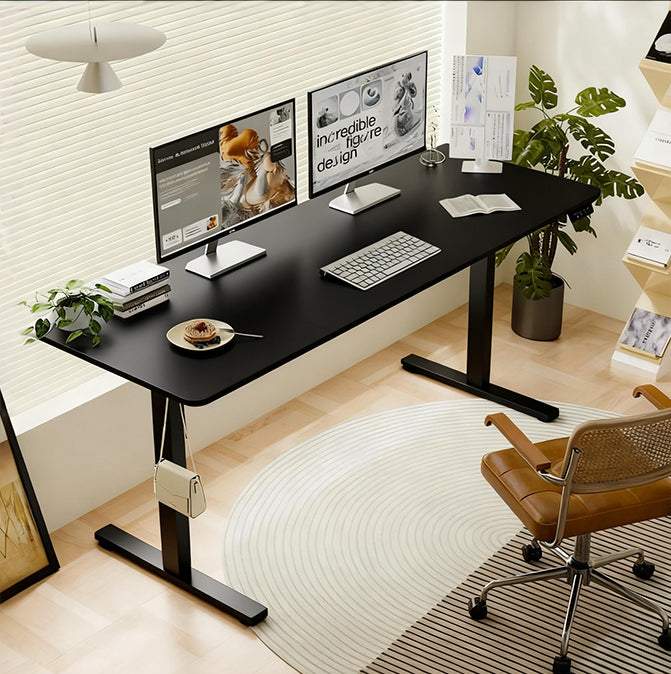 55"×24" Black Electric Standing Desk Height Adjustable Desk for Home and Office Computer Table Gaming Desk Modern Lift-up Desk