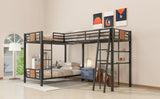 L-Shaped Twin over Twin Bunk Bed with Twin Size Loft Bed with Desk and Shelf ,Brown