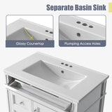 30'' Bathroom Vanity with Top Sink, Modern Bathroom Storage Cabinet with 2 Drawers and a Tip-out Drawer, Single Sink Bathroom Vanity