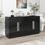 TREXM Sideboard Buffet Cabinet with Storage, Buffet Cabinet with Adjustable Shelves and Silver Handles Sideboard Cabinet for Kitchen, Dining Room, Living Room, Black