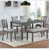 6 Piece Kitchen Dining Set, Rectangular Wooden Dining Table with 4 Upholstered Chairs and a Bench, Dining Table Set for 6 People, Living Room, Home Bar and Kitchen, Gray