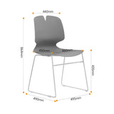 Modern Stacked Office Chair Set with Ergonomic Design in Grey, Polypropylene and Steel Construction, 4-Piece