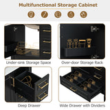 Traditional 30" Black Bathroom Vanity Set, Floor Standing, with Three Drawers, Soft Close Doors, with Long Gold Metal Handles - Perfect for Small Bathrooms