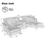 Modern U-shaped Sofa 116.9" Sectional Sofa Corduroy Upholstered Sofa Couch with Storage Ottomans, Cup Holders and USB Ports for Living Room, Brown