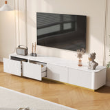 ON-TREND Luxury Fluted TV Stand for TVs Up to 85", Faux Marble Tabletop Media Console with 4 Drawers, Curved Profile Design, Modern Entertainment Center with Gold Base for Living Room, Black
