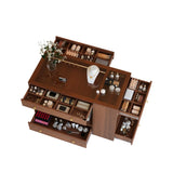Closet Island with 6 Drawers, Wardrobe Armoire Bedroom Island with Glass Display Top and Open Shelves, Jewelry Storage Vanity Island with compartments, Walk-in Closet Island for Cloakroom, Walnut