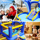 8 in1 Inflatable slide water park trampoline bouncing house outdoor garden with  Dolphin sprinkler & Target games & Water gun & Basketball