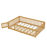 Full Size Bed Floor Bed with Safety Guardrails and Door for Kids, Natural(Old SKU:  W1580P154627)