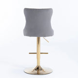 A&A Furniture,Golden Swivel Velvet Barstools Adjusatble Seat Height from 25-33 Inch, Modern Upholstered Bar Stools with Backs Comfortable Tufted for Home Pub and Kitchen Island（Gray,Set of 2）