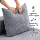 Modular L-Shaped Sectional Sofa, All-Foam Deep-Seat Couch in Plush Textured Chenille, Includes 5 Matching Pillows, Compressed Shipping, 111" W × 74" D × 23.6" H-Grey