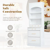 [Assembly Video Provided] TOPMAX Modern 83.7inch High Kitchen Pantry, Freestanding Tall Kitchen Hutch with Faux Marble Top, Display Cupboard Cabinet with 5 Storage Drawers and Adjustable Shelf, White